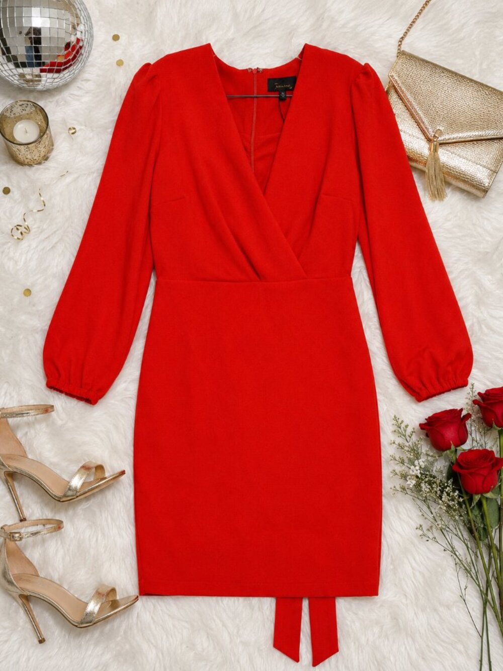 NWT Alexia Admor Beautiful Red Faux Wrap Dress with Waist Sash, Size Medium - Picture 2 of 12